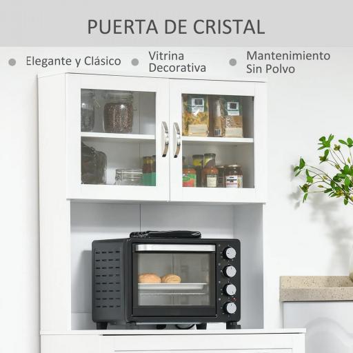 Mueble Aparador auxiliar de Cocina Alacena Armario de Comedor con Estantes Interiores Ajustables y Cajón 80x48x170 cm Blanco [3]