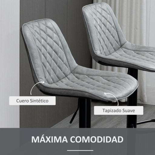 Juego de 2 Taburetes de Bar Giratorios Altura Ajustable 86-106 cm Tapizada en Cuero Sintético Respaldo y Reposapiés Gris [6]