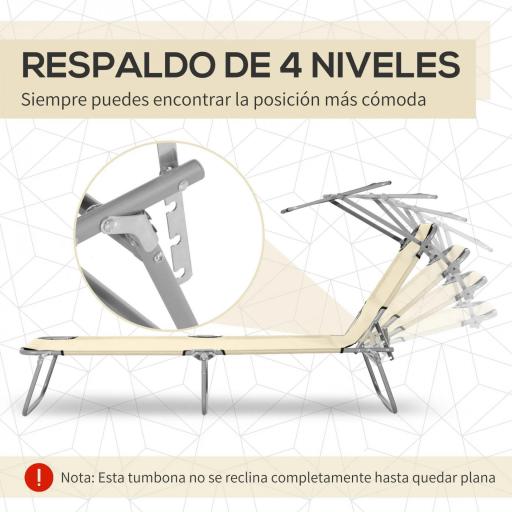 Tumbona de jardín Plegable con Toldo y Respaldo Reclinable para Jardín Terraza Acampada 187x58x36cm Beige [2]