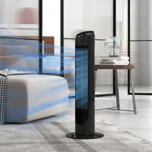 Ventilador de Torre 45W Ventilador Vertical Silencioso con 3 Velocidades Oscilación 70° para Salón Ø27x75 cm Negro