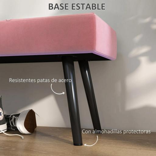 Taburete Pie de Cama Multifuncional con Pies de Acero y Asiento Acolchado para Entrada Pasillo 100x36x45 cm Rosa [5]