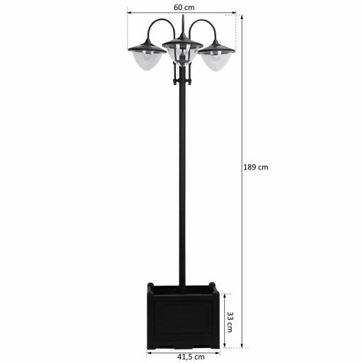 Farol Solar de Jardín con 18 Luces LED Blanca Fría 6000K IP44 para Camino Terraza Patio 60x55x189 cm Negro [1]