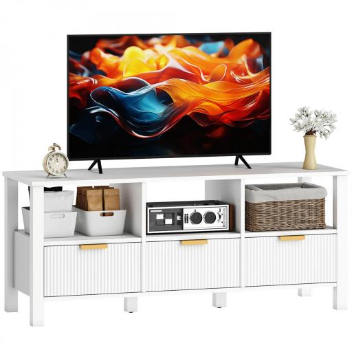Mueble de TV Moderno con 3 Cajones y 3 Estantes Abiertos para Televisión 43-55 Pulgadas 120x39,5x50 cm Blanco [9]