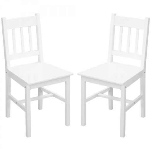 Juego de 2 Sillas de Comedor Blancas Silla de Cocina con Respaldo de Listones Marco de Madera de Pino 41x46,5x85,5 cm [8]