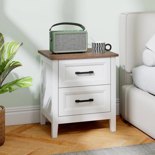 Mesilla de Noche con 2 Cajones Estilo Rústico Mesita para Salón Dormitorio 45x30x50 cm Blanco