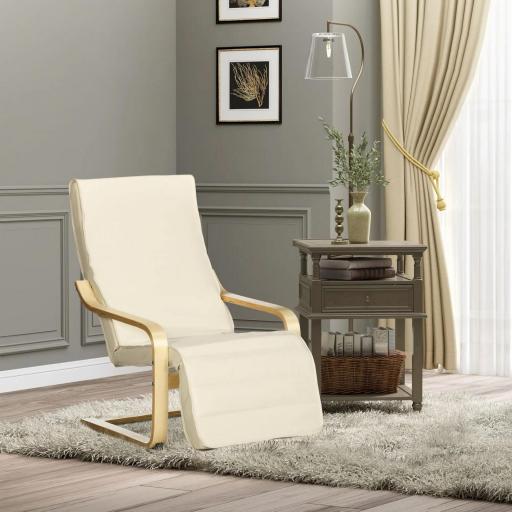 Sillón de Salón con Reposapiés Ajustable Silla Relax Butaca Tapizado en Tela para Oficina Dormitorio 66,5x94x100cm Crema