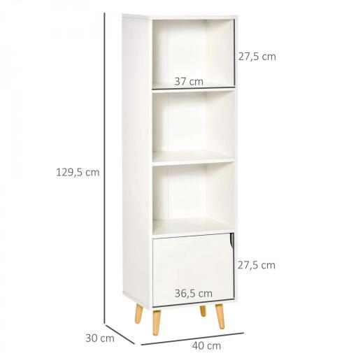 Estantería para Libros con 3 Estantes Abiertos Cajón Librería Moderno para Almacenamiento Juguetes 40x30x129,5 cm Blanco [1]