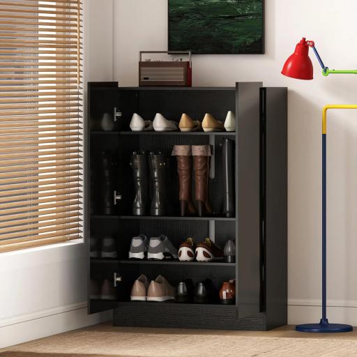 Zapatero Entrada Recibidor con 2 Puertas con Cierre Suave y Estantes Ajustables para 20 Pares de Zapatos Negro Brillo [7]