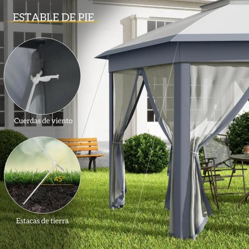 Carpa Plegable 4x3,4 m con Doble Techo 6 Mosquiteras Extraíbles y Bolsa de Transporte Anti-UV Gris [7]