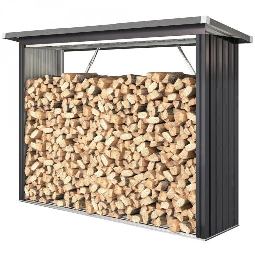 Casetilla para Leña de Acero Galvanizado con Base Elevada y Techo Inclinado 213x66,5x150 cm Gris Oscuro [8]