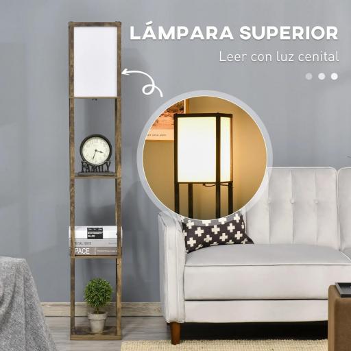 Lámpara de Pie con 3 Estantes de Almacenaje para Bombilla E27 Potencia Máx. 40W para Salón 26x26x160 cm Marrón Rústico [3]