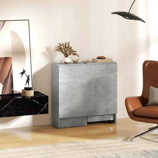 Mesa de Cocina Plegable con Ruedas 2 Estantes de Almacenaje y 2 Alas Abatibles Estilo Moderno 75x140x74 cm Gris Cemento [7]