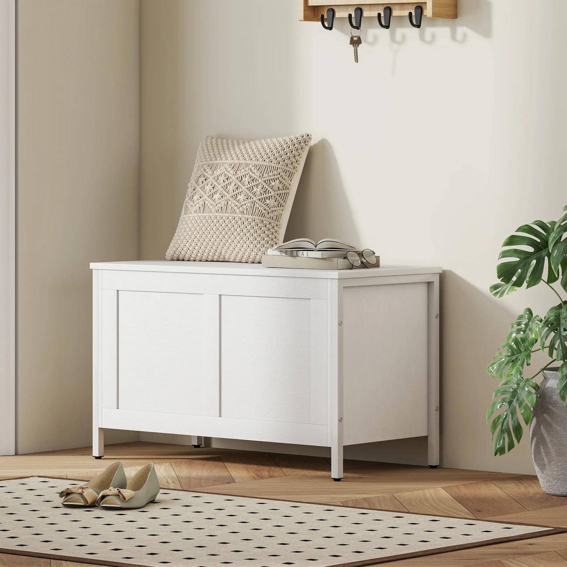 Baúl de Almacenaje para Dormitorio 95 L con Tapa Banco de Almacenaje con Bisagra de Seguridad 80x40x50 cm Blanco Veteado
