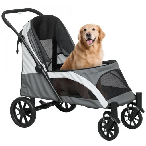 Carrito para Perros Plegable con Ventanas de Malla Cojín Lavable Correas de Seguridad 124x67x100 cm Gris Oscuro [8]