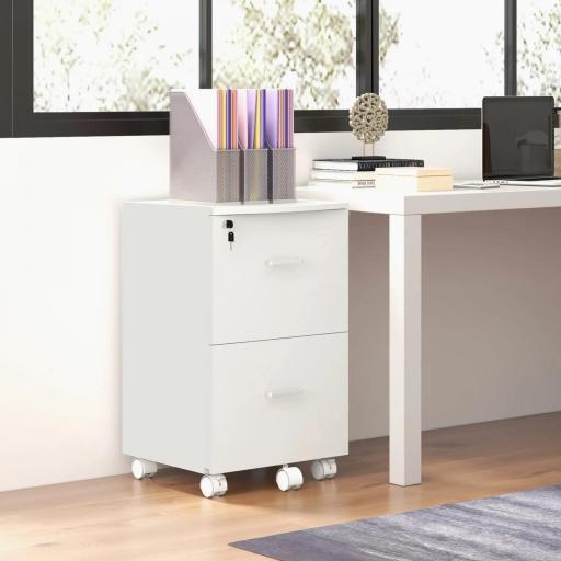 Cajonera de Oficina Mueble Auxiliar con 2 Cajones Cierre con Llave para Estudio Despacho 43x45x72 cm Blanco