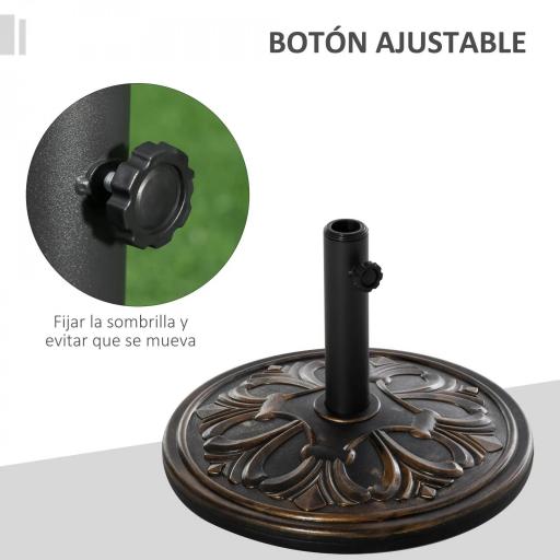 Soporte para Parasol Redondo de HDPE y Cemento Peso 13 kg para Poste de Paraguas de Ø35/38/48 mm Ø48x34 cm Bronce [5]