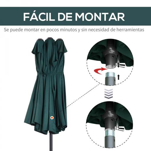 Sombrilla Doble para Jardín 455x265x238 cm Parasol Grande con Manivela Manual Protección Solar Verde Oscuro [1]