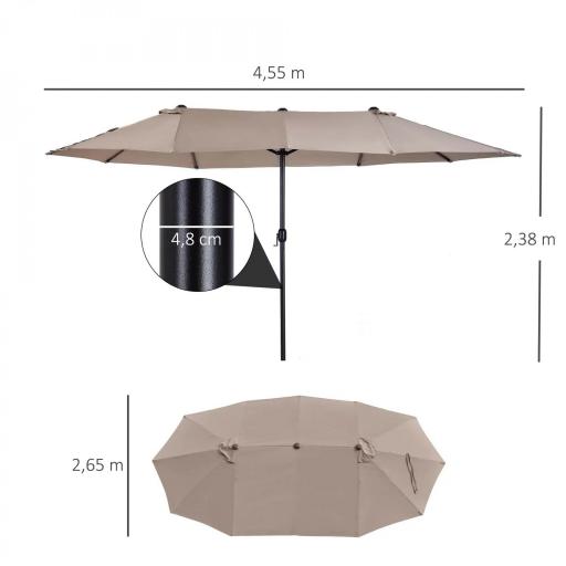 Sombrilla Doble para Jardín 455x265x238 cm Parasol Grande con Manivela Manual Protección Solar Color Café [1]
