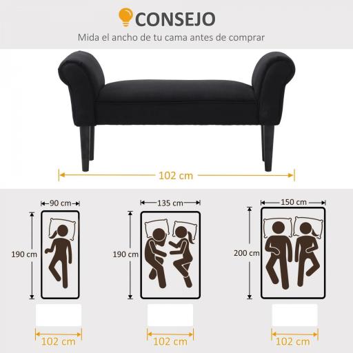 Banco Zapatero Banqueta con Brazos Tapizada tipo Banco de Madera para Dormitorio Salón Recibidor 102x36x51cm Carga 130kg [5]