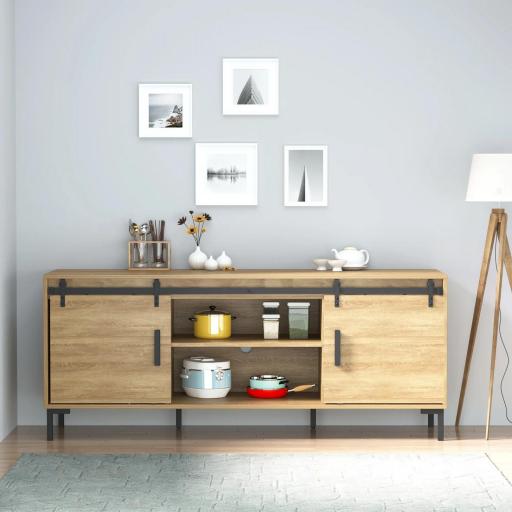 Herrajes Puertas Correderas 200 cm para Puerta Corredera Doble de Madera Ancho 50 cm Mueble de TV Armario Negro [6]