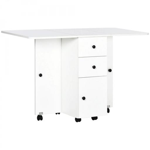 Mesa Plegable con Ruedas y Alas Abatibles Mesa Auxiliar Multifuncional con Almacenaje 120x60x76,5 cm Blanco [8]