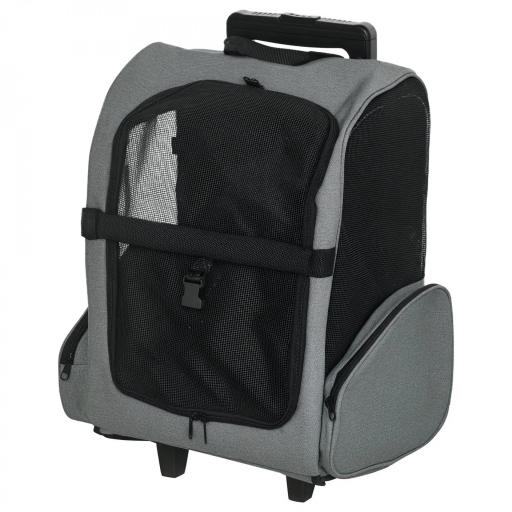 Transportín Carrito para Mascotas 2 en 1 Mochila de Viaje con 2 Ruedas para Perros Gatos con Asa Retráctil de Aluminio y Bolsillos de Almacenaje 42x25x55 cm Gris [8]