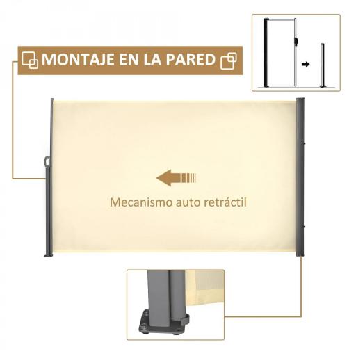 Toldo Lateral Retráctil 300x180cm Pantalla Enrollable Mampara de Privacidad y Protección Solar para Balcón Terraza Crema [2]