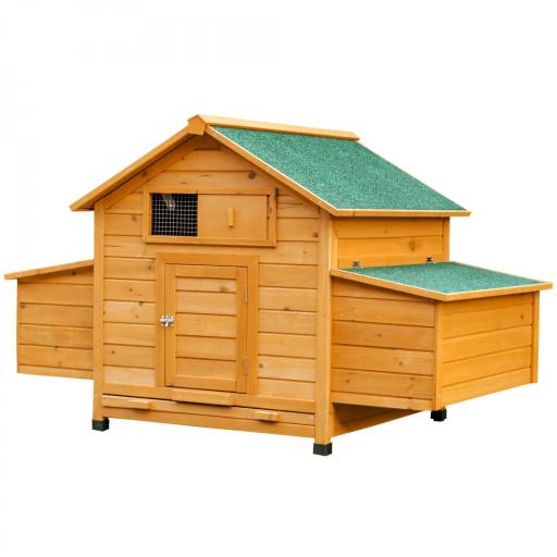 Gallinero para Exterior 150x100x96,5 cm Gallinero de Madera con 2 Nidos Bandeja Extraíble Techo Abatible Natural [8]