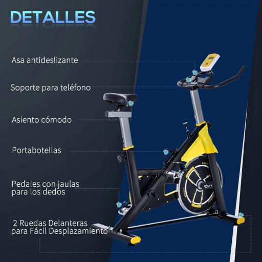 Bici Estática Bicicleta de Fitness con Resistencia Regulable Pantalla LCD Ruedas Manillar y Asiento Ajustable Amarillo [4]