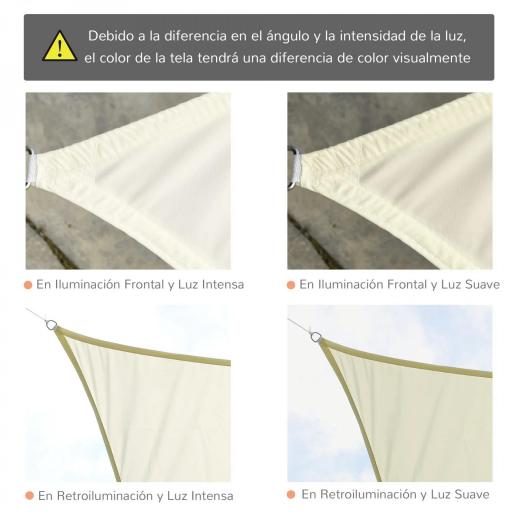 Toldo Vela Rectangular 6x4 m Vela de Sombra para Jardín Patio Terraza Poliéster Anti UV Color Beige [4]