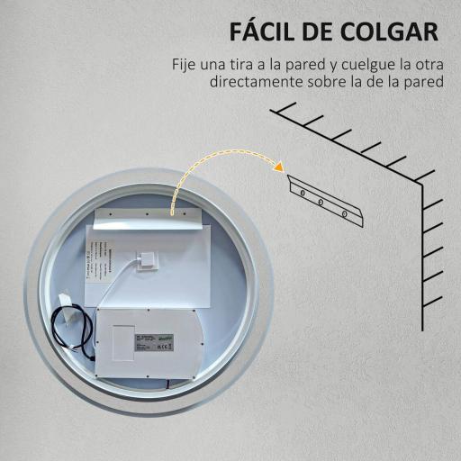Espejo para Baño Redondo Ø60 cm con Luces LED Ajustable Antivaho Función de Memoria e Interruptor Táctil Plata [5]
