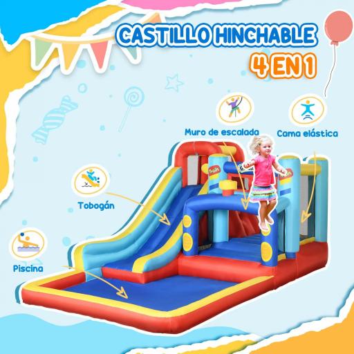 Castillo Inflable de 3-8 Años con Soplador Tobogán Trampolín Piscina Bolsa de Transporte 435x245x200 cm Multicolor [2]