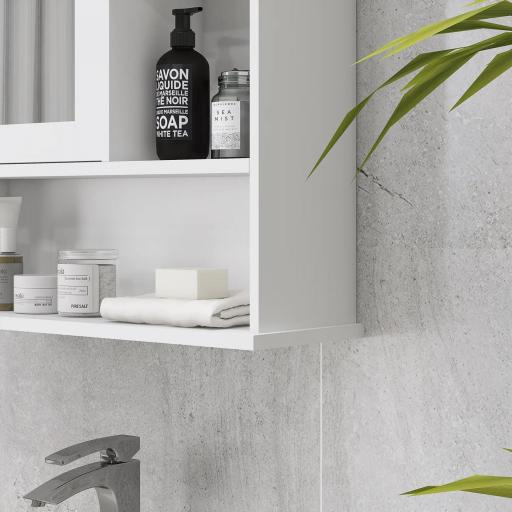 Armario de Baño con Espejo de Gran Almacenaje Armario Montado en la Pared con Estante Ajustable Interior y Estantes Abiertos 60x18x63 cm Blanco [5]