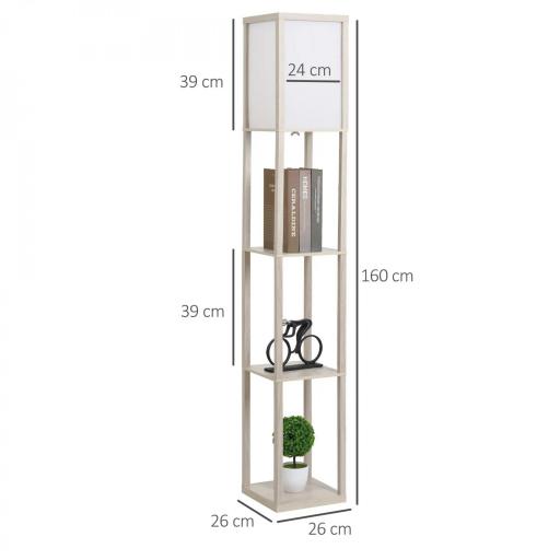 Lámpara de Pie con Estantes de Almacenaje, Lámpara de Madera Moderna, Bombilla E27, para Salón, Dormitorio, Oficina, Roble [1]