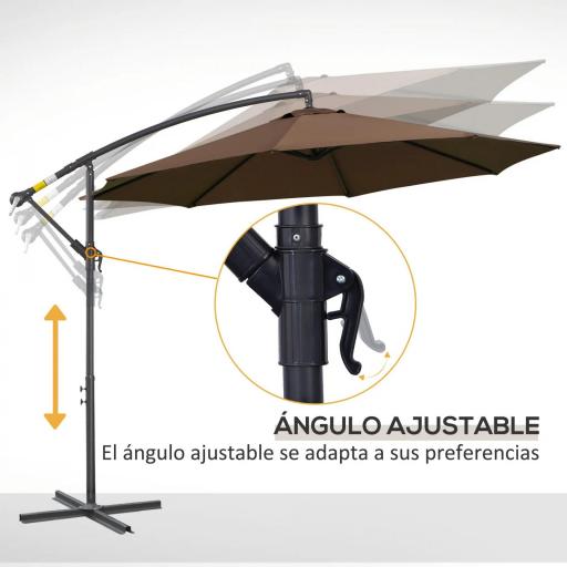 Sombrilla de Jardín Ø295 cm Parasol Excéntrico Inclinable con Manivela Base Cruzada y Soporte de Acero Café [4]