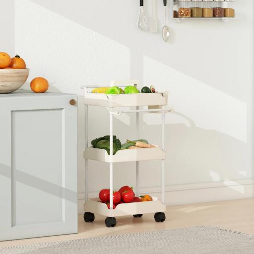 Carrito Auxiliar con Ruedas de 3 Niveles Carrito de Cocina con Cestas Extraíbles y Soporte para Toallas Blanco [7]