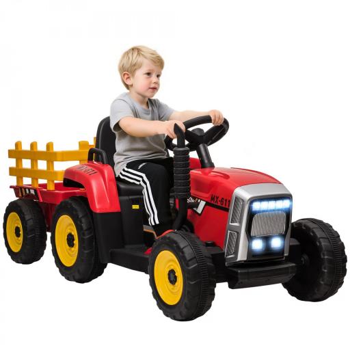 Tractor Eléctrico con Remolque para Niños 3-6 Años con Control Remoto y Cinturón de Seguridad 136,5x50x52,5 cm Rojo [8]