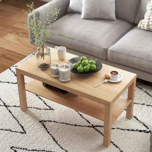 Mesa de Centro Moderna Mesa Baja con 2 Estantes de Almacenamiento Mesita para Salón Carga 20 kg 90x45x44,5 cm Natural [6]