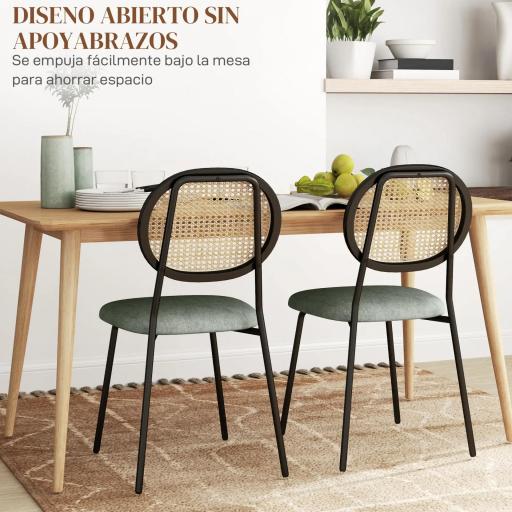 Pack de 2 Sillas de Comedor con Respaldo de Ratán Sintético y Marco de Acero para Salón 44x54x87 cm Verde Oscuro y Negro [4]
