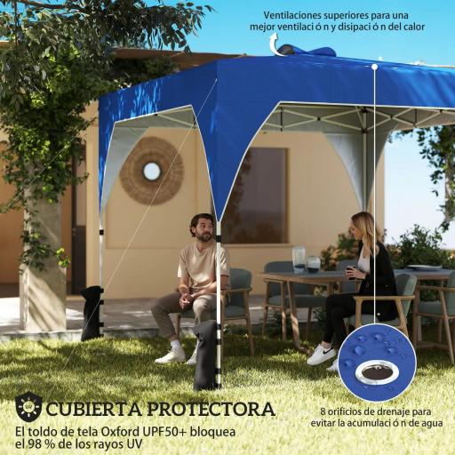 Carpa Plegable Pop-up 3x3 m con Bloqueo Central Altura Ajustable Bolsa Transporte con Ruedas y Sacos de Arena Azul [3]