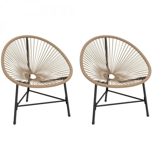 Conjunto de 2 Sillas Acapulco de Jardín de Ratán Sintético Sillas para Exterior con Estructura de Acero Natural [9]