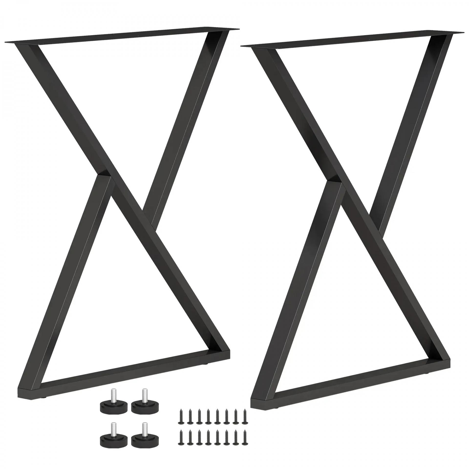 Juego de 2 Patas de Mesa de Acero en Forma de X para Muebles Industriales con Almohadillas Ajustables y Tornillos Negro