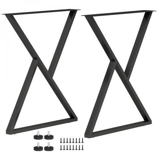 Juego de 2 Patas de Mesa de Acero en Forma de X para Muebles Industriales con Almohadillas Ajustables y Tornillos Negro