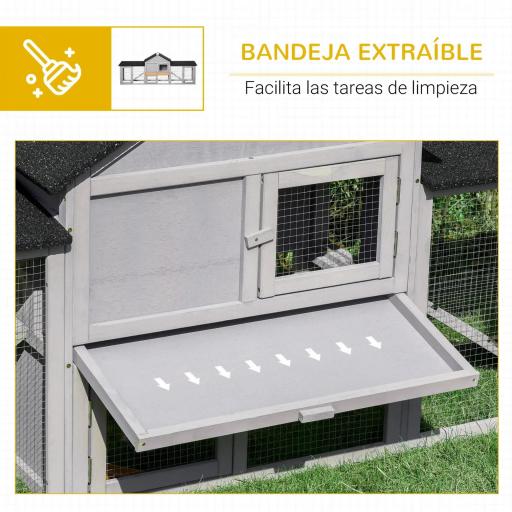 Conejera de Exterior Grande Jaula de Madera para 2-4 Conejos con Techo Asfáltico Recinto de Alambre Bandeja Extraíble y Rampas 210x45,5x84,5 cm Gris y Negro [4]