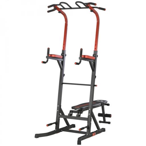 Estación de Musculación Torre de Entrenamiento con Altura Ajustable y Respaldo Regulable en 5 Posiciones Barra de Dominadas Fitness Flexiones Acero 108x178x202-238 cm Negro [8]