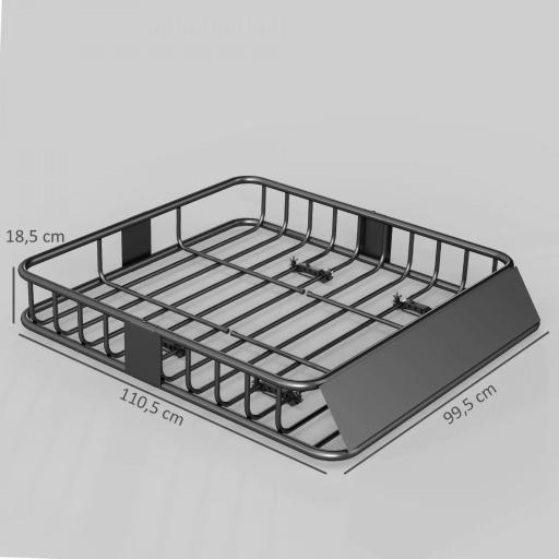 Cesta de Techo Universal para Vehículos de Acero Carga 90,7 kg con Deflector Barandillas 110,5x99,5x18,5 cm Negro [1]