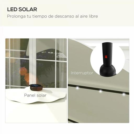 Sombrilla de Jardín Manual Ø292x254 cm con 32 Luces LED Solares 8 Varillas Impermeable y Rejillas de Ventilación Crema [2]