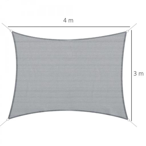 Toldo Vela Rectangular 4x3 m Protección Rayos UV con Bolsa de Transporte Anillas de Acero Inoxidable y Cuerdas Gris [0]