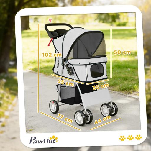 Carrito para Perros Pequeños con Cesta de Almacenaje Portavasos Ruedas y Cojín Lavable 77x44x102 cm Gris [3]