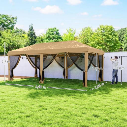 Carpa Plegable 6x3 m Cenador de Jardín con 6 Mosquiteras Bolsa de Transporte y Marco de Acero para Camping Fiestas Beige [3]